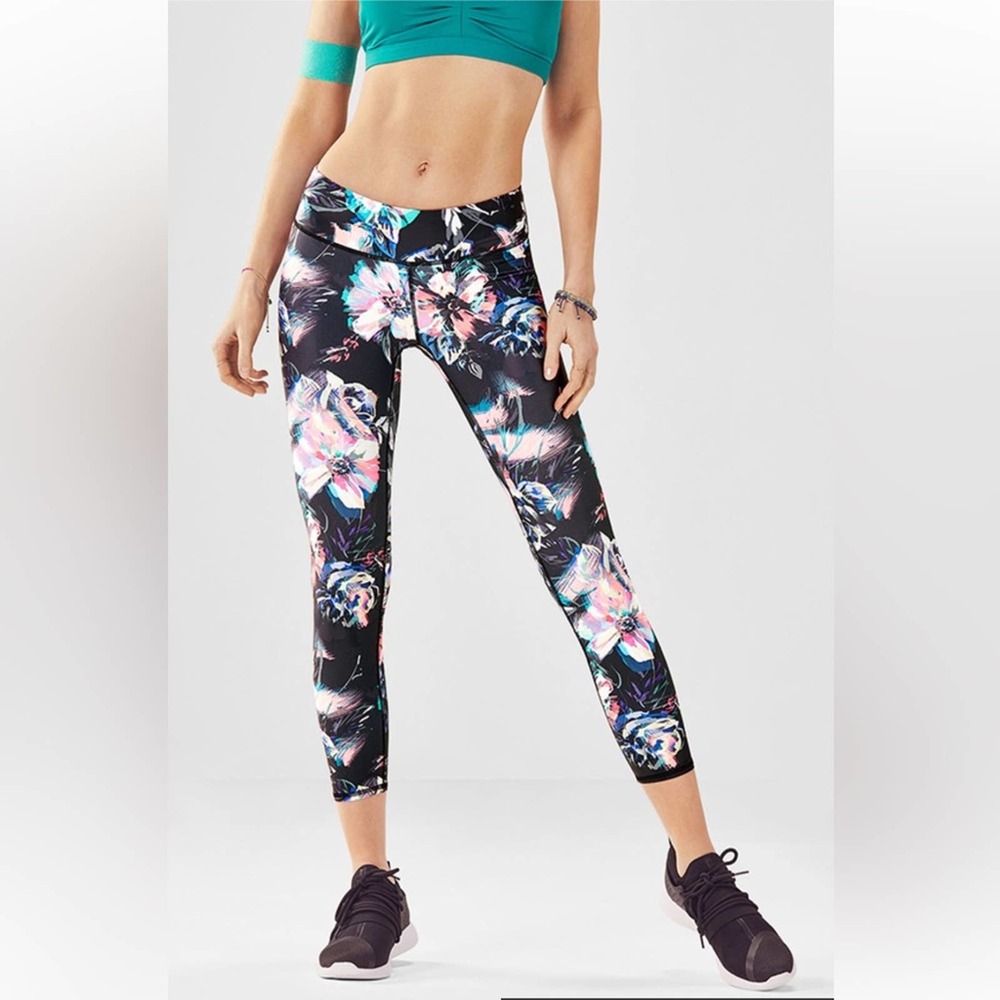 Fabletics Kaleidoscope Floral Print Mid-rise Crop Leggings, Size XS